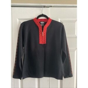 Meister‎ Nordic Ski Sweater Womens S Black Wool Blend Quarter Zip Vintage Style